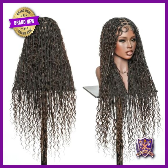 Full Lace Human Hair Boho Braided Wig Knotless Natural Scalp Pre-Plucked main image 4